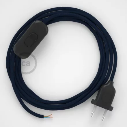  Lamp cable, RM20 dark blue rayon 1.80 m. Choose the color of the switch and plug.