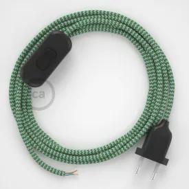    Lamp cable, RZ06 green zigzag rayon 1.80 m. Choose the color of the switch and plug.