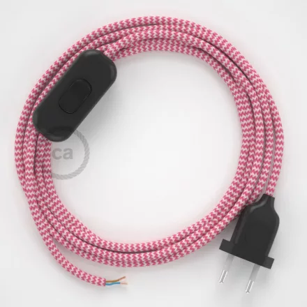  Lamp cable, RZ08 fuchsia zigzag rayon 1.80 m. Choose the color of the switch and plug.
