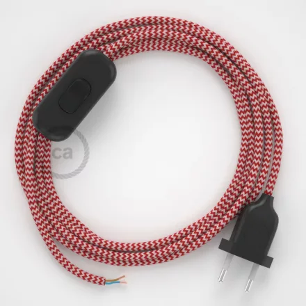  Lamp cable, RZ09 red zigzag rayon 1.80 m. Choose the color of the switch and plug.