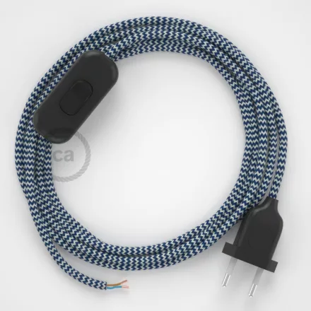 Lamp cable, RZ12 blue zigzag rayon 1.80 m. Choose the color of the switch and plug.
