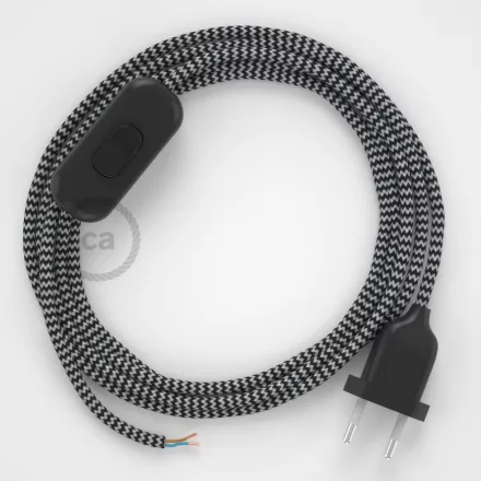  Lamp cable, RZ04 black zigzag rayon 1.80 m. Choose the color of the switch and plug.