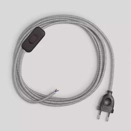 Lamp cord with gray linen cable, 1.80 m