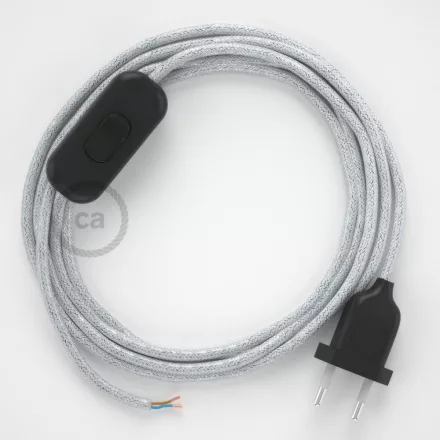  Lamp cable, RL01 sparkling white rayon 1.80 m. Choose the color of the switch and plug.