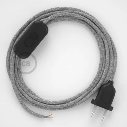  Lamp cable, RL02 sparkling silver rayon 1.80 m. Choose the color of the switch and plug.