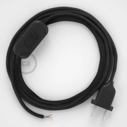 Lamp cord, RC04 black cotton 1.80 m. Choose the color of the switch and plug.
