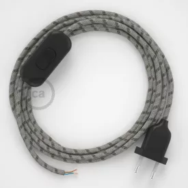    Lamp cable, RD53 bark striped cotton and natural linen 1.80 m. Choose the color of the switch and plug.