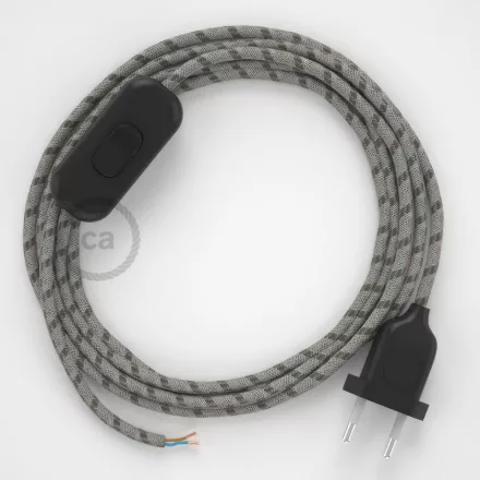  Lamp cable, RD53 bark striped cotton and natural linen 1.80 m. Choose the color of the switch and plug.