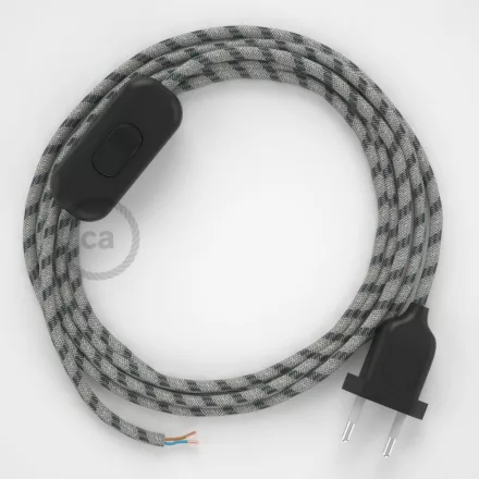  Lamp cable, RD54 anthracite striped cotton and natural linen 1.80 m. Choose the color of the switch and plug.