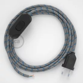    Lamp cable, RD55 blue steward striped cotton and natural linen 1.80 m. Choose the color of the switch and plug.