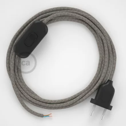  Lamp cable, RD62 thyme green diamond cotton and natural linen 1.80 m. Choose the color of the switch and plug.