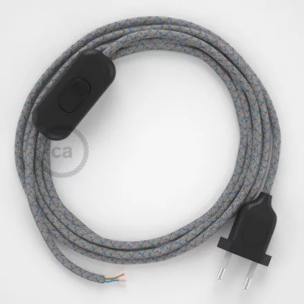 Lamp cable, RD65 blue steward diamond cotton and natural linen 1.80 m. Choose the color of the switch and plug.