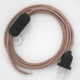    Lamp cable, RD71 Ancient pink zigzag cotton and natural linen 1.80 m. Choose the color of the switch and plug.