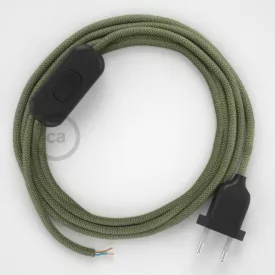    Lamp cable, RD72 thyme green striped cotton and natural linen 1.80 m. Choose the color of the switch and plug.