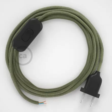  Lamp cable, RD72 thyme green striped cotton and natural linen 1.80 m. Choose the color of the switch and plug.