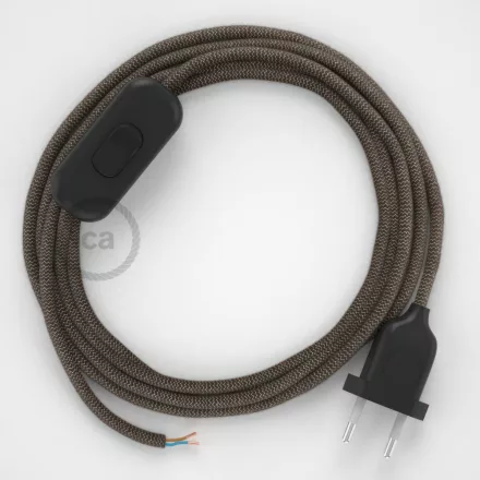  Lamp cable, RD73 bark zigzag cotton and natural linen 1.80 m. Choose the color of the switch and plug.