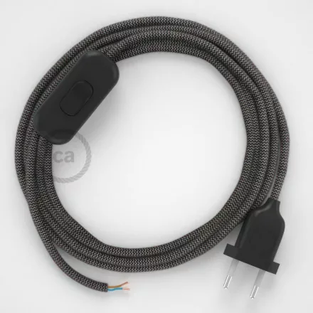  Lamp cable, RD74 anthracite zigzag cotton and natural linen 1.80 m. Choose the color of the switch and plug.