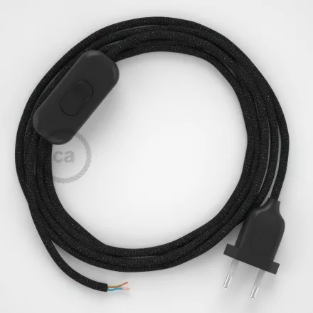  Lamp cable, RL04 sparkling black rayon 1.80 m. Choose the color of the switch and plug.