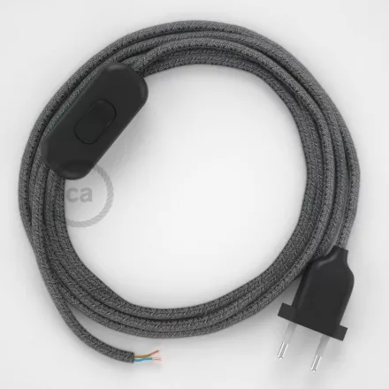  Lamp cable, RS81 black cotton and natural linen 1.80 m. Choose the color of the switch and plug.