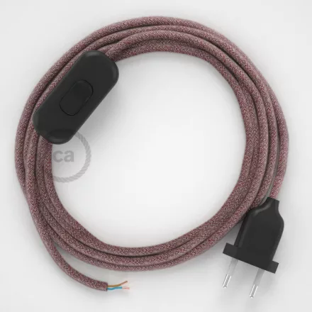  Lamp cable, RS83 red cotton and natural linen 1.80 m. Choose the color of the switch and plug.