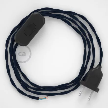  Lamp cable, TM20 dark blue rayon 1.80 m. Choose the color of the switch and plug.