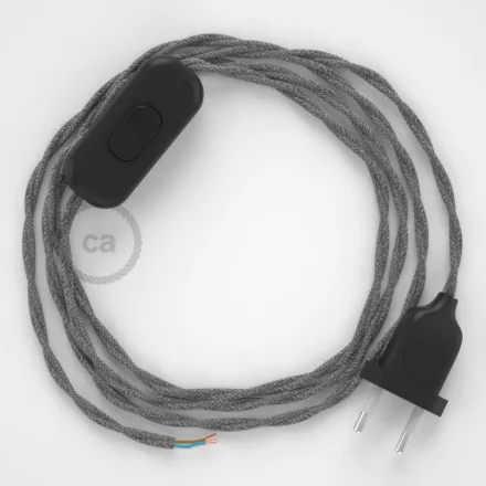  Lamp cable, TN02 gray natural linen 1.80 m. Choose the color of the switch and plug.
