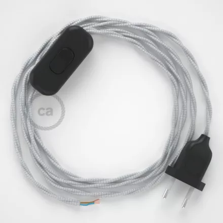 Lamp cable, TM02 silver rayon 1.80 m. Choose the color of the switch and plug.