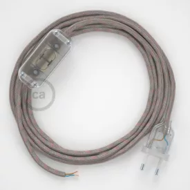    Lamp wiring, RD51 Ancient Pink Stripes cotton and natural linen 1.80 m. Choose the color of the switch and connector.