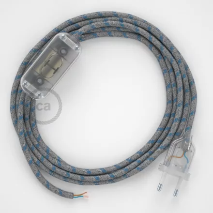  Lamp wiring, RD55 Blue Steward Stripes cotton and natural linen 1.80 m. Choose the color of the switch and connector.