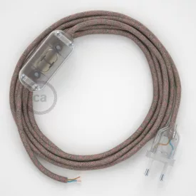    Lamp wiring, RD61 Ancient Pink Diamond cotton and natural linen 1.80 m. Choose the color of the switch and connector.