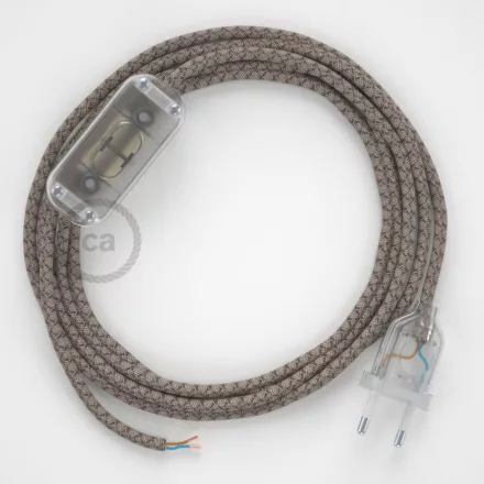 Lamp wiring, RD63 Bark Diamond cotton and natural linen 1.80 m. Choose the color of the switch and connector.