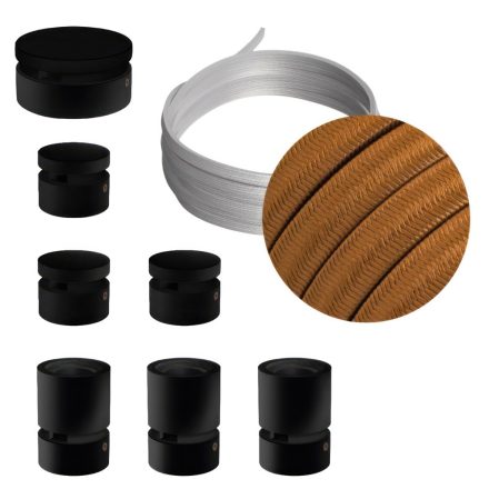 Filé System Linear Kit - 5 m light string cable and 7 indoor black lacquered wooden components