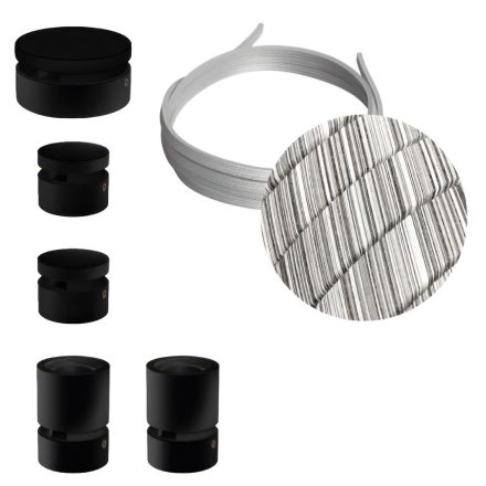 Filé System Wiggle Kit - 3 m string of lights with cable and 5 indoor black wooden components in various shapes