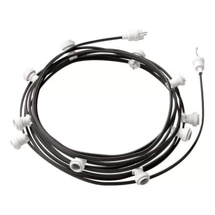 Ready-assembled, 12.5 m Lumet string light set with 10 white lamp holders, hook and plug