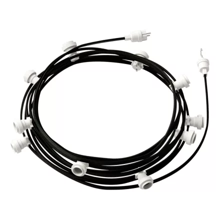 Ready-assembled, 12.5 m Lumet string light set with 10 white lamp holders, hook and plug