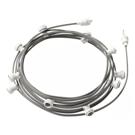 Ready-assembled, 12.5 m Lumet string light set with 10 white lamp holders, hook and plug