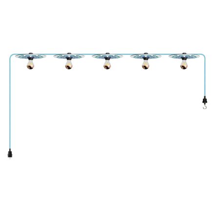 Maioliche' String Light Lumet system from 7.5 m, with fabric cable, 5 lamp holders and lampshades, hook and black plug