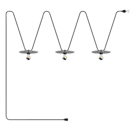 Maioliche chain lighting Lumet system from 10 m, with fabric cable, 3 lamp holders and lamp shades, with hook and black plug