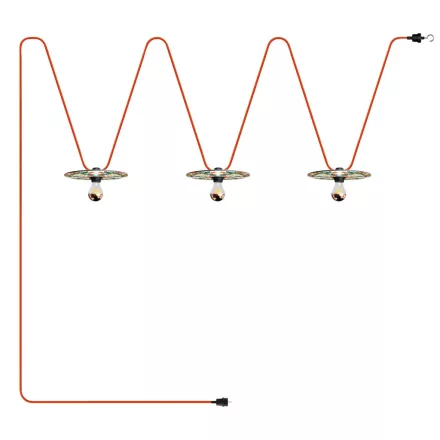 Maioliche chain lighting Lumet system from 10 m, with fabric cable, 3 lamp holders and lamp shades, with hook and black plug
