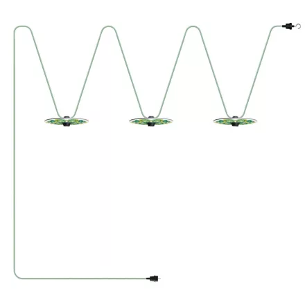 Maioliche chain lighting Lumet system from 10 m, with fabric cable, 3 lamp holders and lamp shades, with hook and black plug