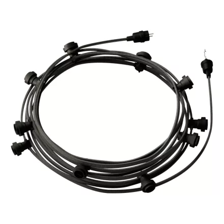 Ready-to-use 12.5 m Lumet String Light set with 10 black lamp holders, hangers and plugs