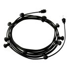 Ready-to-use 12.5 m Lumet String Light set with 10 black lamp holders, hangers and plugs