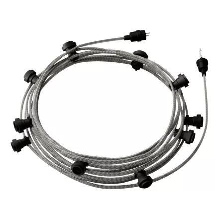 Ready-to-use 12.5 m Lumet String Light set with 10 black lamp holders, hangers and plugs
