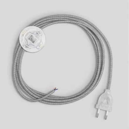 Lamp cord with gray linen cable, 3 m