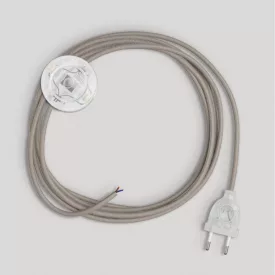 Lamp cord with dove grey cotton cable, 3 m