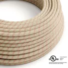  Round electrical cable 150 ft (45.72 m) reel RD51 Stripes Ancient pink cotton and natural canvas – UL listed
