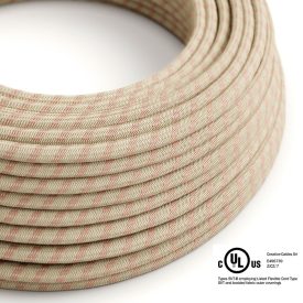    Round electrical cable 150 ft (45.72 m) reel RD51 Stripes Ancient pink cotton and natural canvas – UL listed