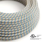  Round electrical cable 150 feet (45.72 m) reel RD55 Striped Steward blue cotton and natural linen – UL listed