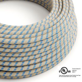    Round electrical cable 150 feet (45.72 m) reel RD55 Striped Steward blue cotton and natural linen – UL listed