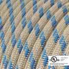  Round electrical cable 150 feet (45.72 m) reel RD55 Striped Steward blue cotton and natural linen – UL listed